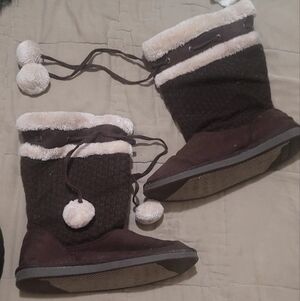 Cozy Brown Boots with Pom Poms